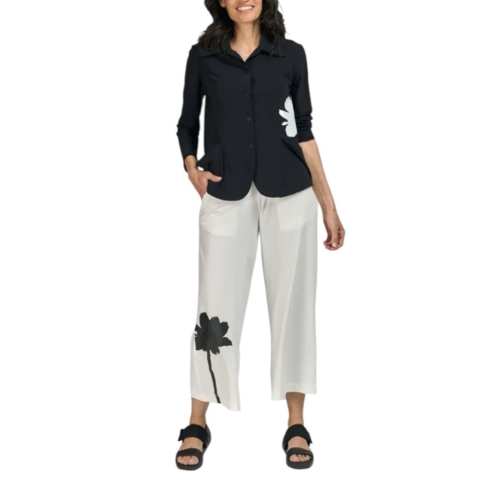 Alembika Tekbika Colette Wide Leg Cropped Pants White Black Floral Print Small